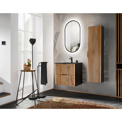 COMAD XILO BLACK WOTAN 82-60-D-2S - Vannas istabas skapītis zem izlietnes XILO 57x60,2 cm melns/ozola wotan