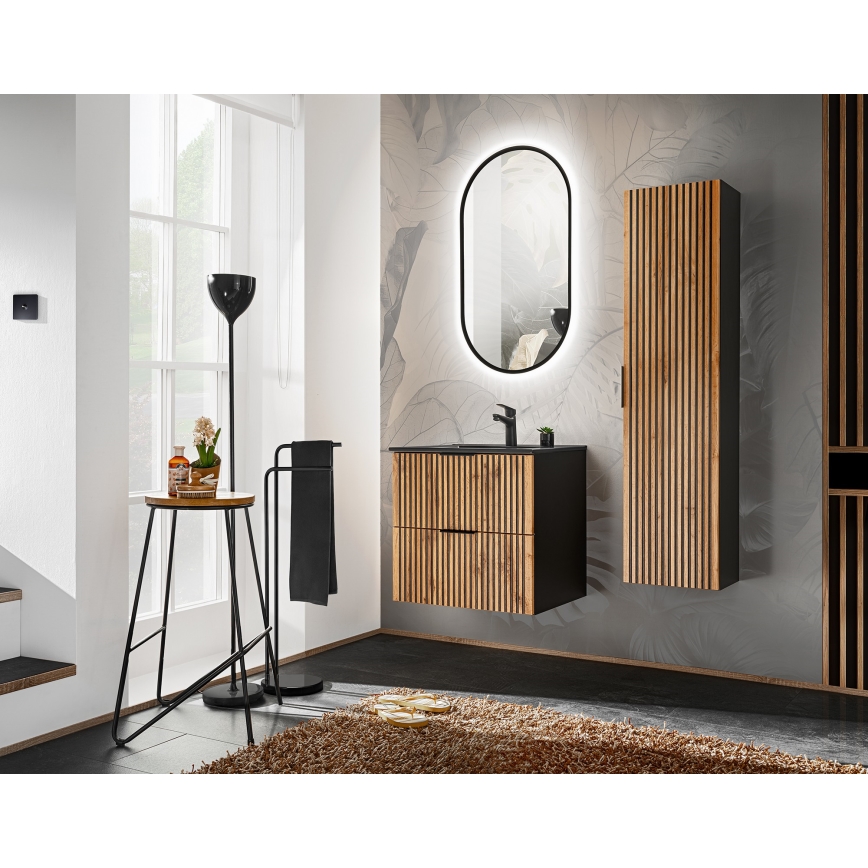 COMAD XILO BLACK WOTAN 82-60-D-2S - Vannas istabas skapītis zem izlietnes XILO 57x60,2 cm melns/ozola wotan