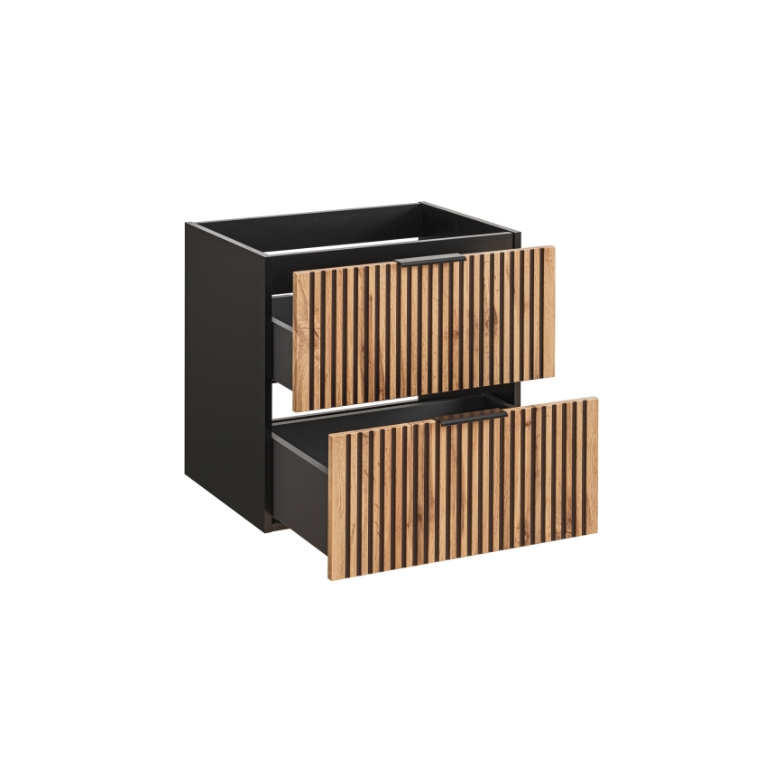 COMAD XILO BLACK WOTAN 82-60-D-2S - Vannas istabas skapītis zem izlietnes XILO 57x60,2 cm melns/ozola wotan