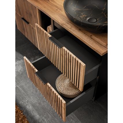 COMAD XILO BLACK WOTAN 82-80-D-2S - Vannas istabas skapītis zem izlietnes XILO 57x80,2 cm melns/ozols wotan