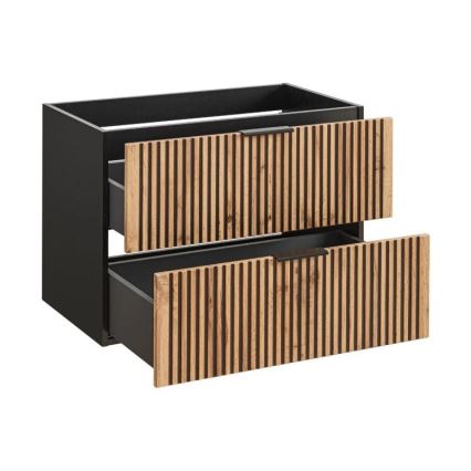 COMAD XILO BLACK WOTAN 82-80-D-2S - Vannas istabas skapītis zem izlietnes XILO 57x80,2 cm melns/ozols wotan