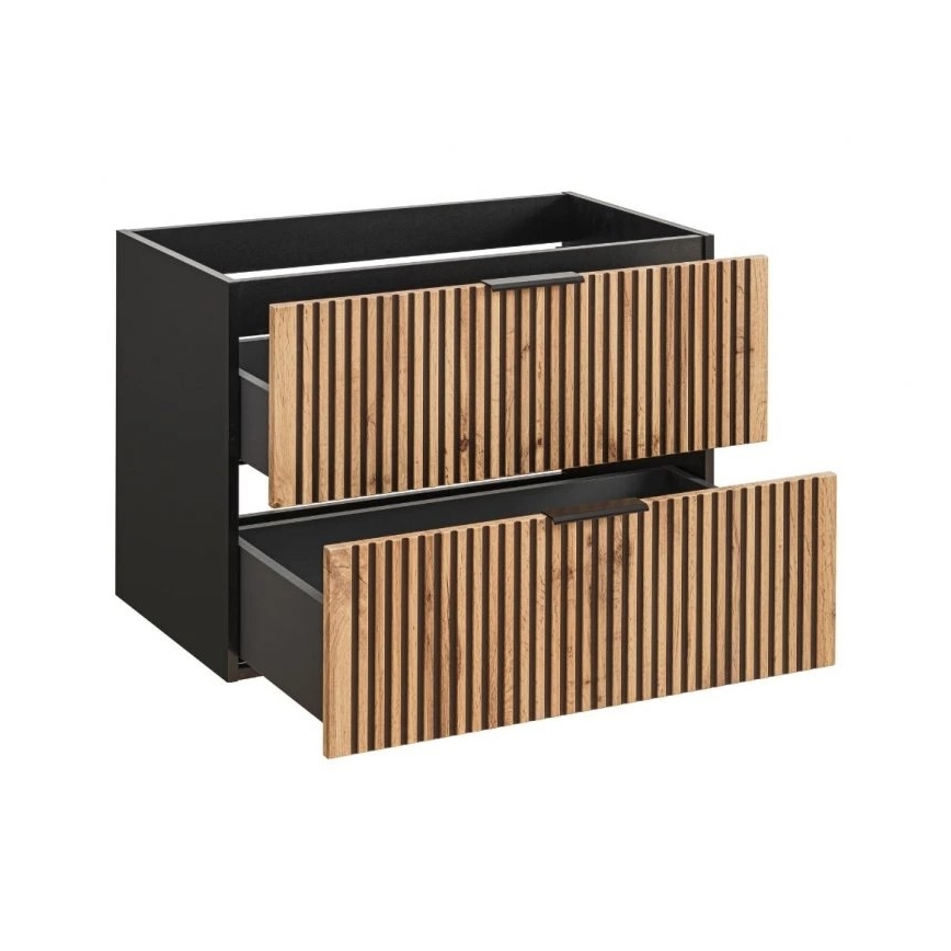 COMAD XILO BLACK WOTAN 82-80-D-2S - Vannas istabas skapītis zem izlietnes XILO 57x80,2 cm melns/ozols wotan