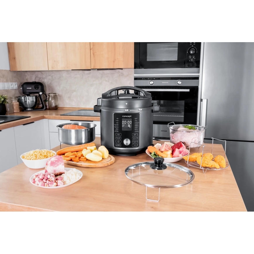 Concept CK8000 - Multifunkcionāla elektriskā spiedkanna un karstgaisa fritēze 5,6 l 11 vienā 1500W/230V melna