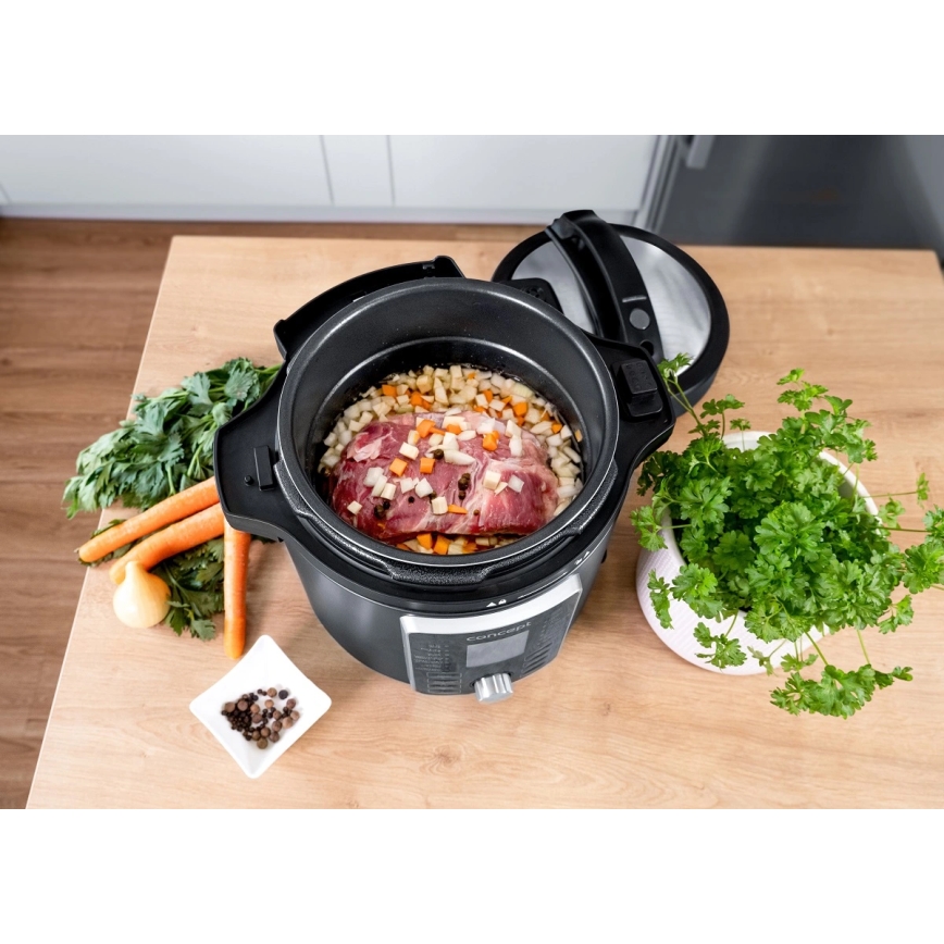 Concept CK8000 - Multifunkcionāla elektriskā spiedkanna un karstgaisa fritēze 5,6 l 11 vienā 1500W/230V melna