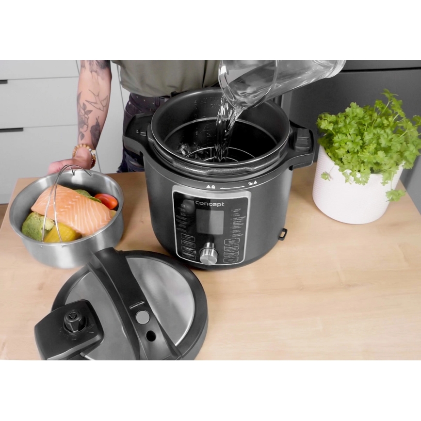 Concept CK8000 - Multifunkcionāla elektriskā spiedkanna un karstgaisa fritēze 5,6 l 11 vienā 1500W/230V melna