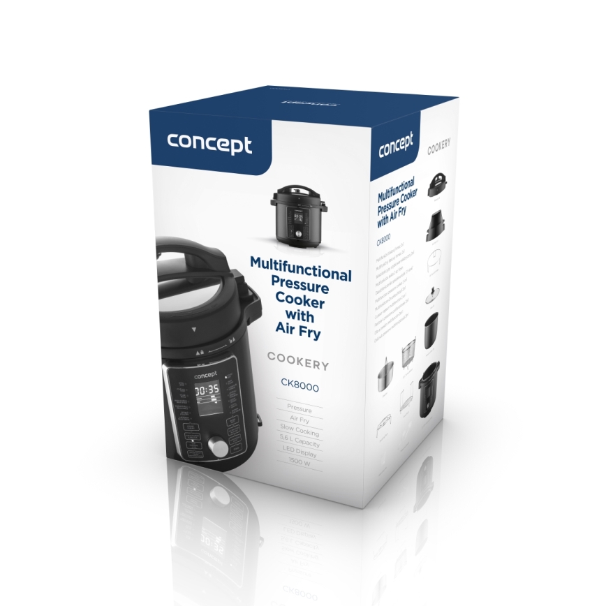 Concept CK8000 - Multifunkcionāla elektriskā spiedkanna un karstgaisa fritēze 5,6 l 11 vienā 1500W/230V melna