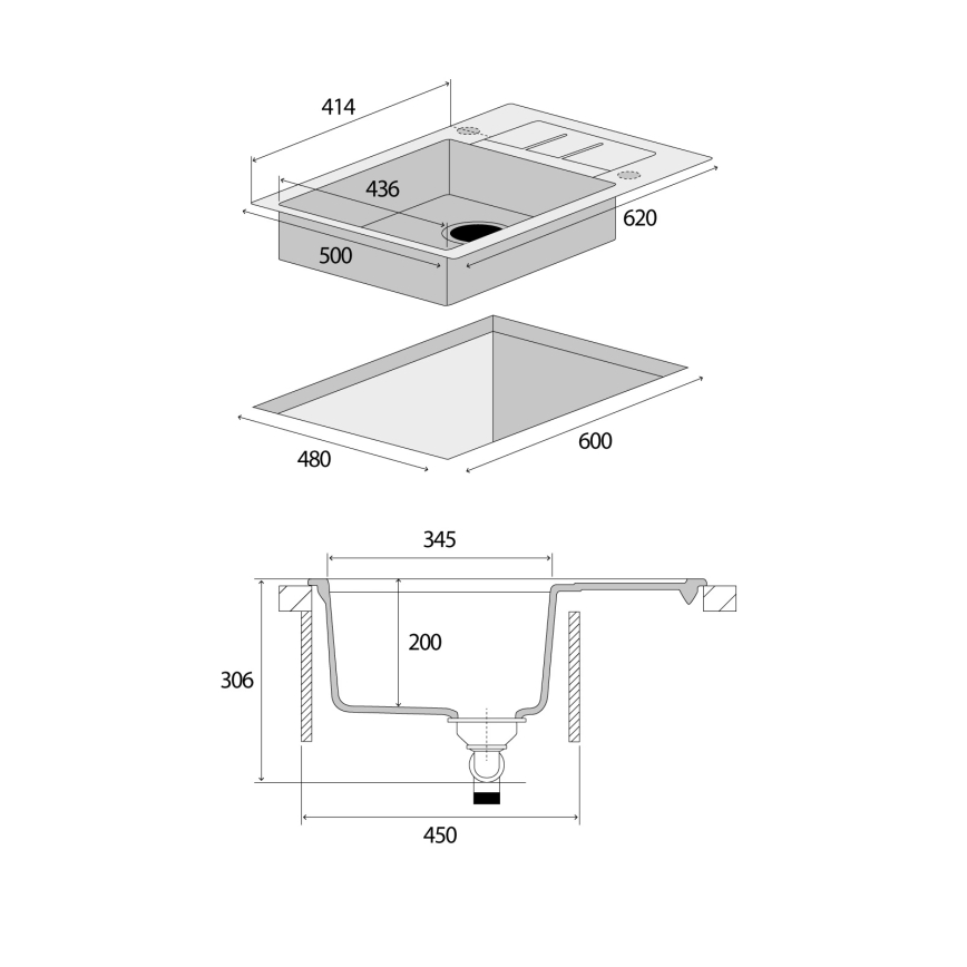 Concept DG05C45BC - Virtuves izlietne CUBIS 50x62 cm granīts/melns