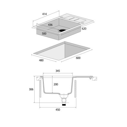 Concept DG05C45BE - Virtuves izlietne CUBIS 50x62 cm granīts/bēšs