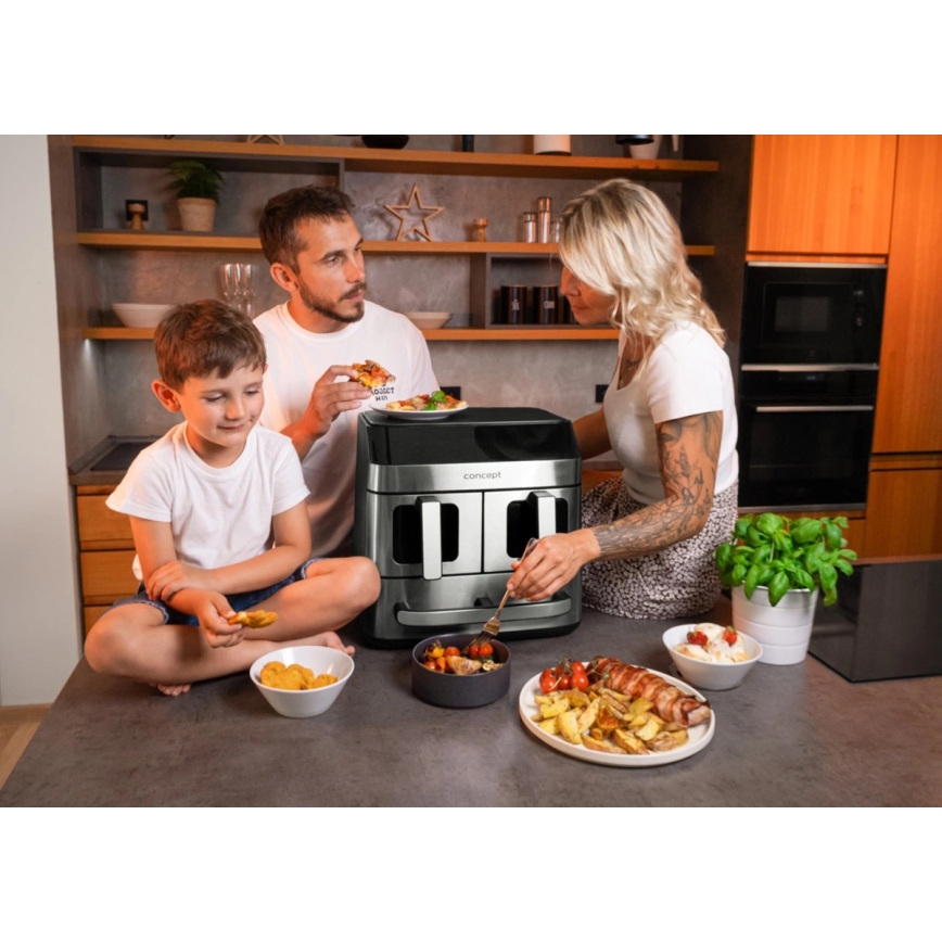 Concept FR9000 - Karstgaisa fritieris PIZZA TRIO 18,5 l 2700W/230V nerūsējošais tērauds/melns