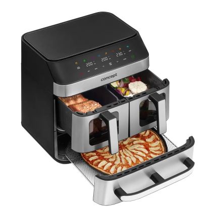 Concept FR9000 - Karstgaisa fritieris PIZZA TRIO 18,5 l 2700W/230V nerūsējošais tērauds/melns