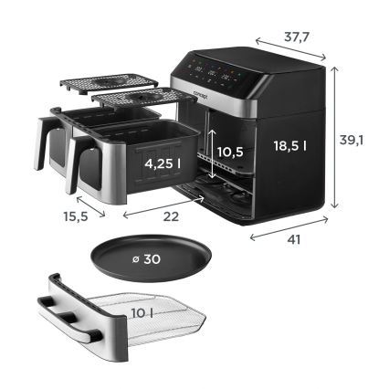 Concept FR9000 - Karstgaisa fritieris PIZZA TRIO 18,5 l 2700W/230V nerūsējošais tērauds/melns