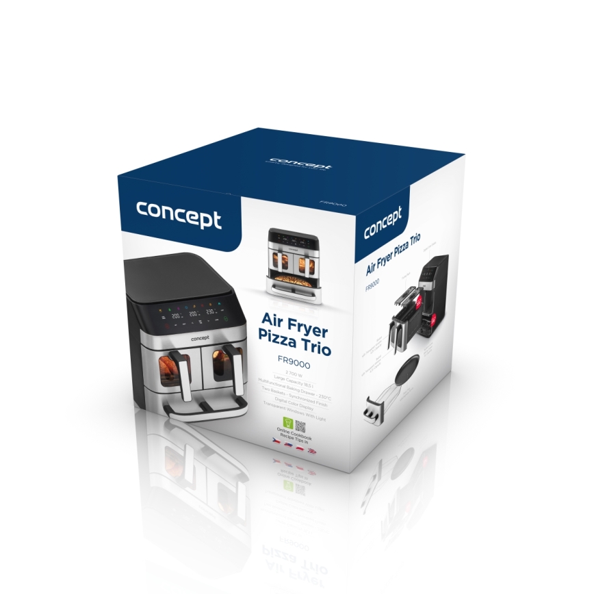 Concept FR9000 - Karstgaisa fritieris PIZZA TRIO 18,5 l 2700W/230V nerūsējošais tērauds/melns
