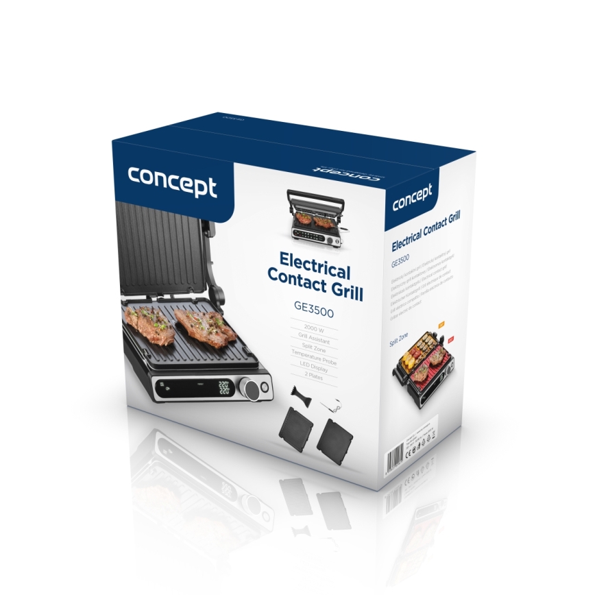 Concept ge3500 - Kontaktgrils ar temperatūras zondi 2000W/230V melna