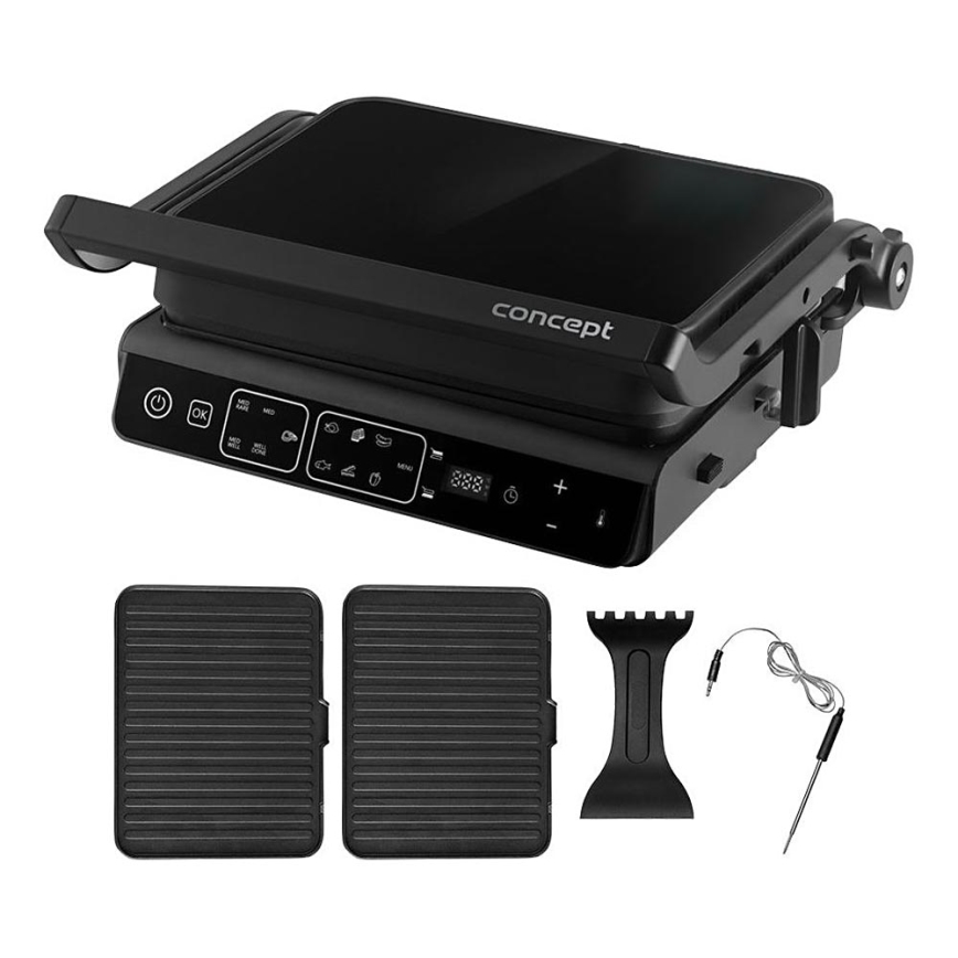 Concept ge3600 - Kontaktgrils ar temperatūras sensoru GLASS 2000W/230V melns