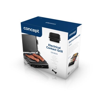 Concept ge3600 - Kontaktgrils ar temperatūras sensoru GLASS 2000W/230V melns