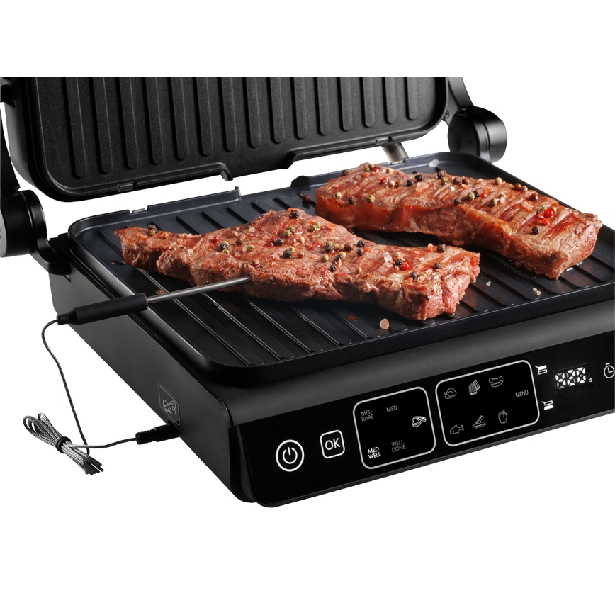Concept ge3600 - Kontaktgrils ar temperatūras zondi GLASS 2000W/230V melna