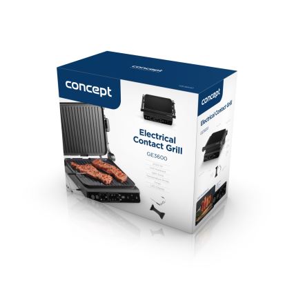 Concept ge3600 - Kontaktgrils ar temperatūras zondi GLASS 2000W/230V melna