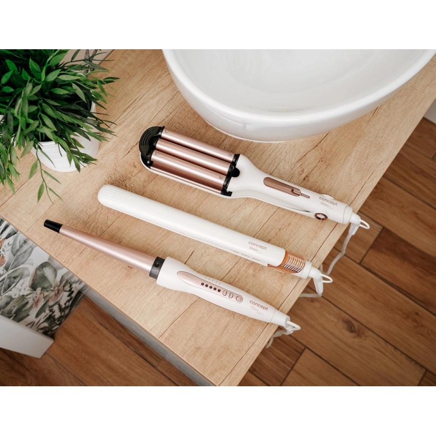 Concept KK2125 - Koniskā matu lokšķere GLAM STYLE 42W/230V balta/rozā zelts