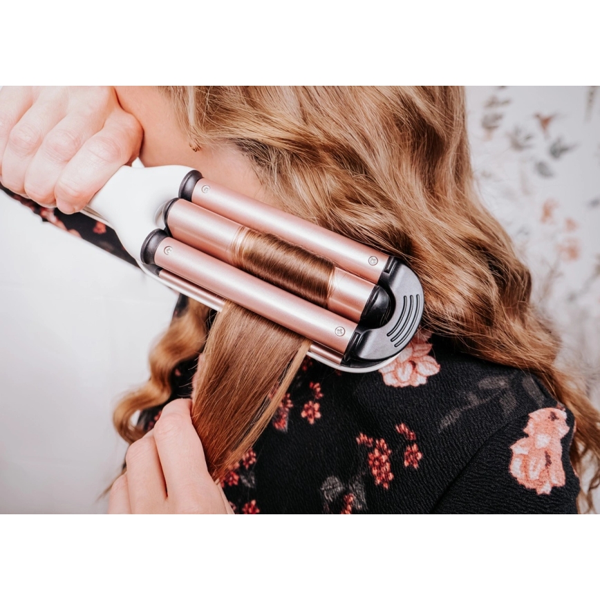 Concept KT2140 - trīskāršā matu lokšķere GLAM STYLE 100W/230V balta/rozā zelta