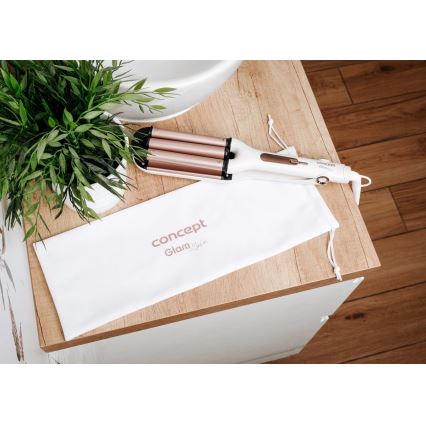 Concept KT2140 - trīskāršā matu lokšķere GLAM STYLE 100W/230V balta/rozā zelta