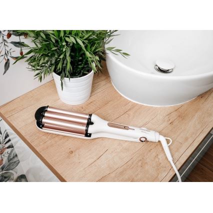 Concept KT2140 - trīskāršā matu lokšķere GLAM STYLE 100W/230V balta/rozā zelta