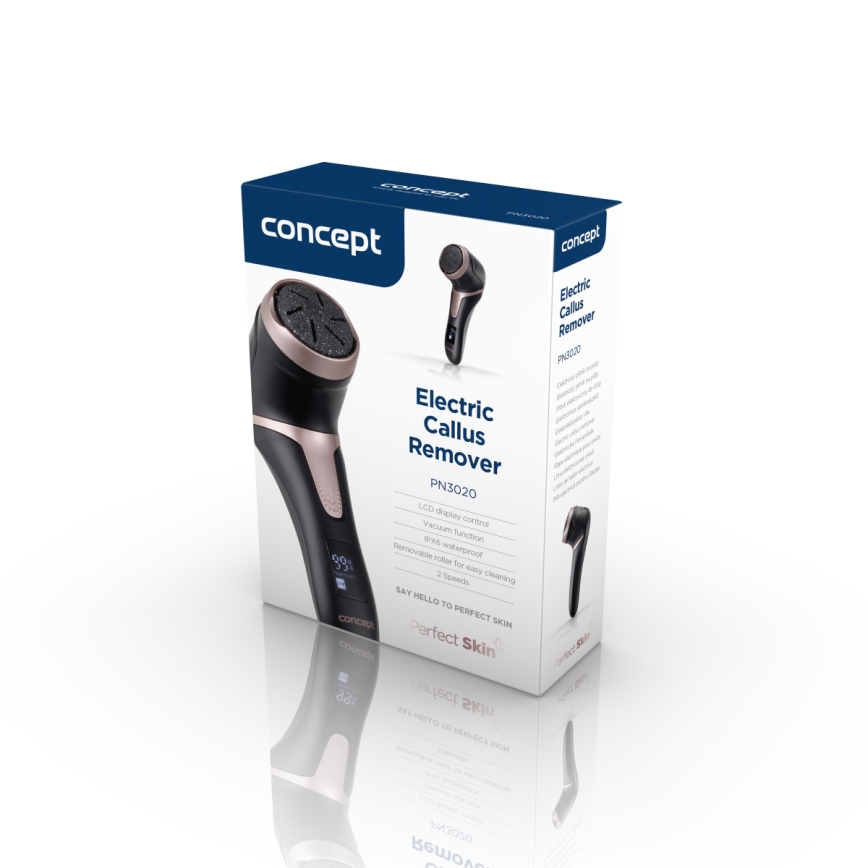 Concept PN3020 - Elektriska papēdu vīle PERFECT SKIN 5V 1200 mAh IPX6 melna/rozā zelts