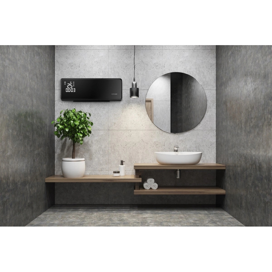 Concept QH4001 - Elektriskais sildītājs 1000/2000W IP22 melns + ar tālvadības pulti