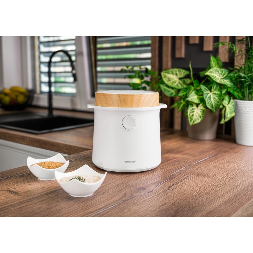 Concept RE3030 - Digitālais rīsu vārītājs 2 vienā 380W/230V 1,5 l balts/koka dekors