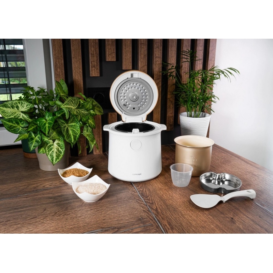 Concept RE3030 - Digitālais rīsu vārītājs 2 vienā 380W/230V 1,5 l balts/koka dekors