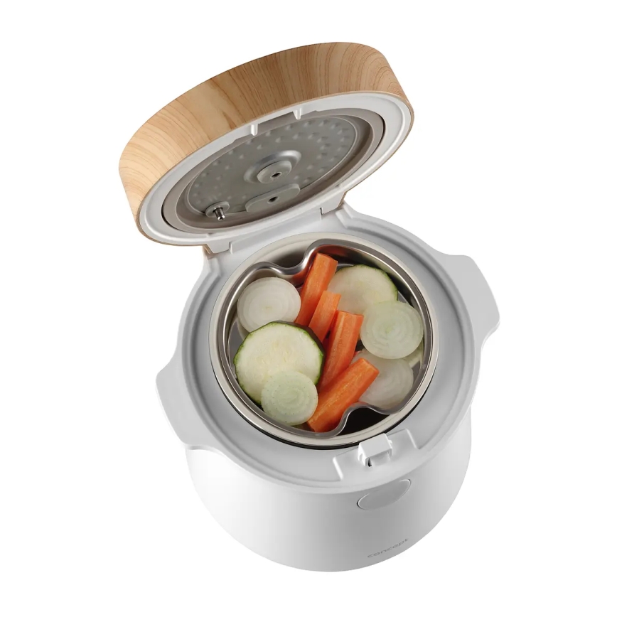 Concept RE3030 - Digitālais rīsu vārītājs 2 vienā 380W/230V 1,5 l balts/koka dekors