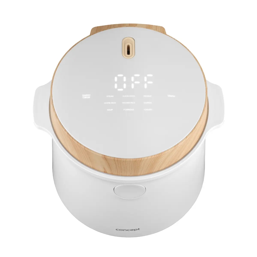 Concept RE3030 - Digitālais rīsu vārītājs 2 vienā 380W/230V 1,5 l balts/koka dekors