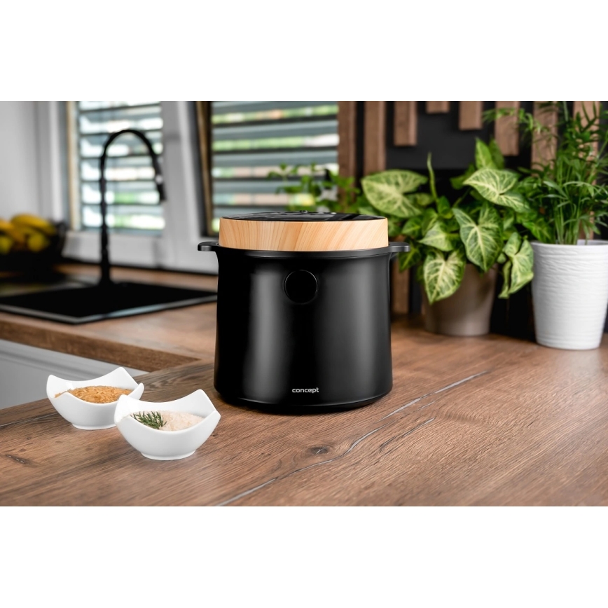 Concept RE4040 - Digitālais rīsu vārāmais 2 vienā 450W/230V 2 l melns/koka dekors