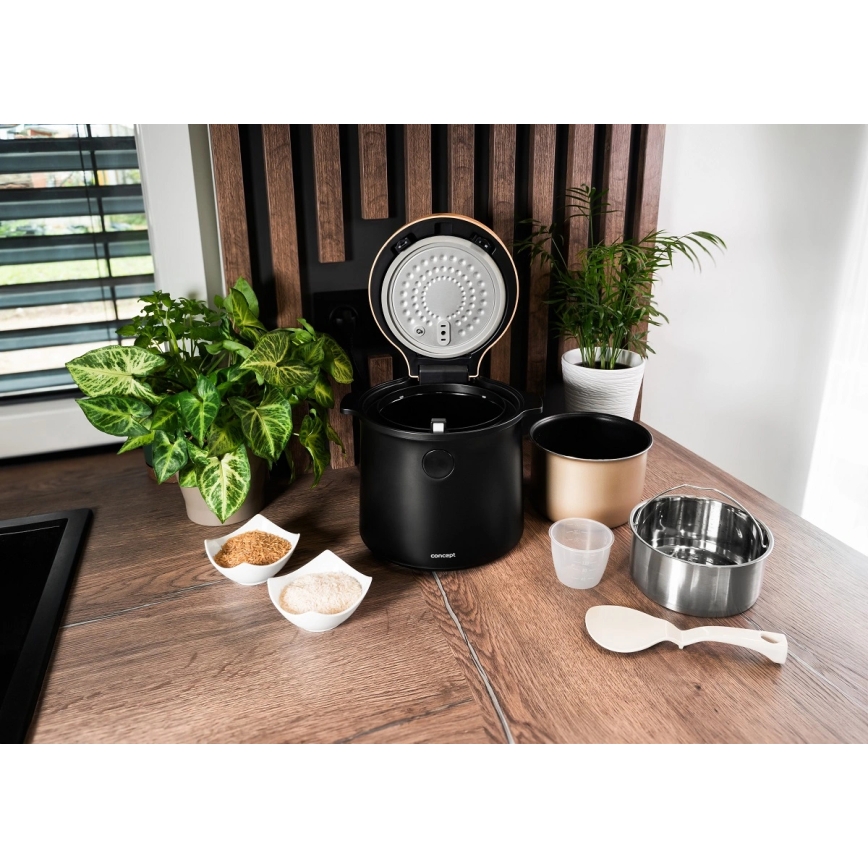 Concept RE4040 - Digitālais rīsu vārāmais 2 vienā 450W/230V 2 l melns/koka dekors