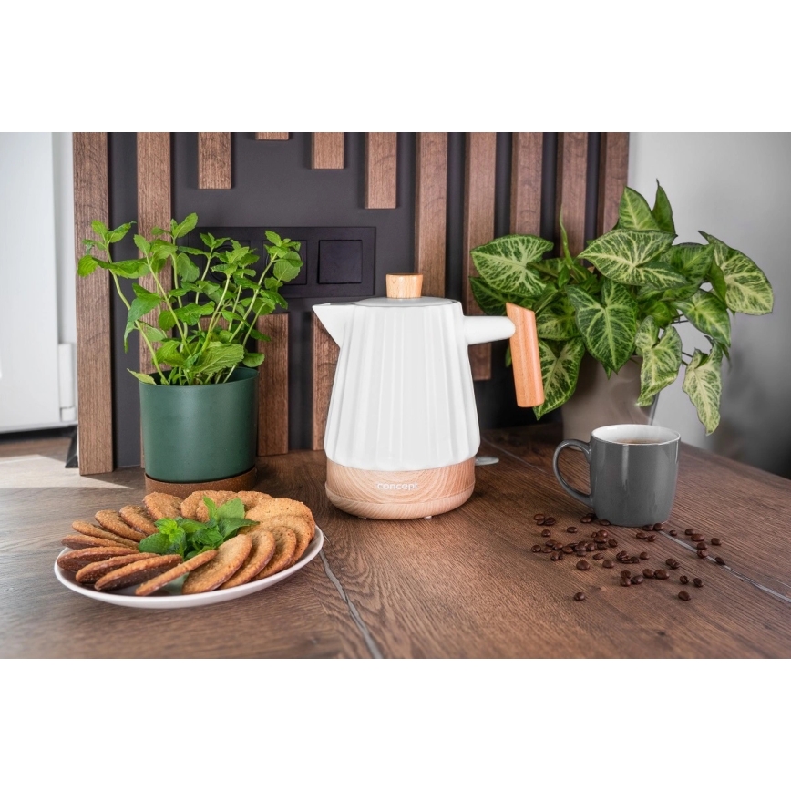 Concept RK0090 - ātrā elektriskā tējkanna 1,5 l 1500W/230V balta/koka dekors/keramika