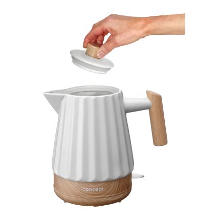 Concept RK0090 - ātrā elektriskā tējkanna 1,5 l 1500W/230V balta/koka dekors/keramika