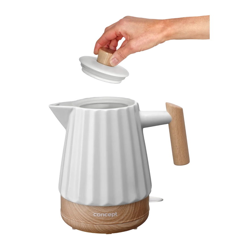 Concept RK0090 - ātrā elektriskā tējkanna 1,5 l 1500W/230V balta/koka dekors/keramika