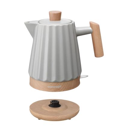 Concept RK0091 - Elektriskā tējkanna 1,5 l 1500W/230V gaiši pelēka/koka dekors/keramika
