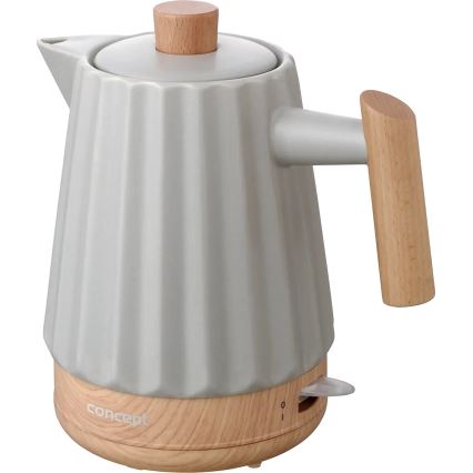 Concept RK0091 - Elektriskā tējkanna 1,5 l 1500W/230V gaiši pelēka/koka dekors/keramika