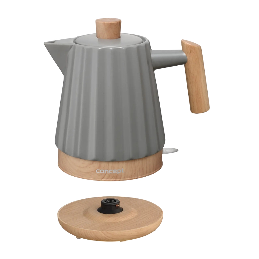 Concept RK0092 - Ātrā elektriskā tējkanna 1,5 l 1500 W/230 V tumši pelēka/koka dekors/keramika