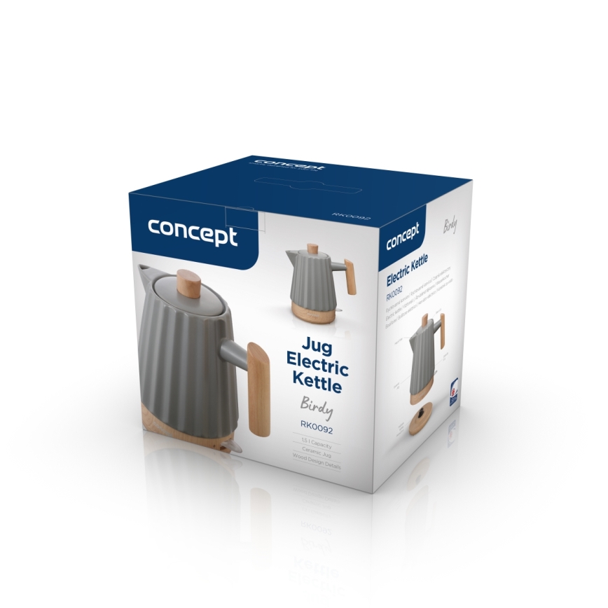 Concept RK0092 - Ātrā elektriskā tējkanna 1,5 l 1500 W/230 V tumši pelēka/koka dekors/keramika
