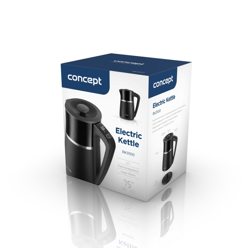 Concept RK3100 - Ātrā elektriskā tējkanna ar temperatūras regulāciju 1,7 l 2200W/230V melna
