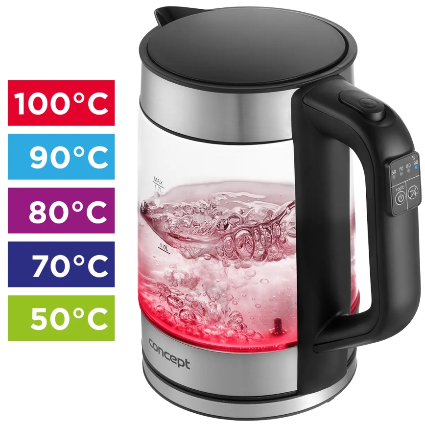 Concept RK4067 - ātrvārā tējkanna ar temperatūras regulēšanu 1,7 l 2200W/230V, nerūsējošā tērauda korpuss