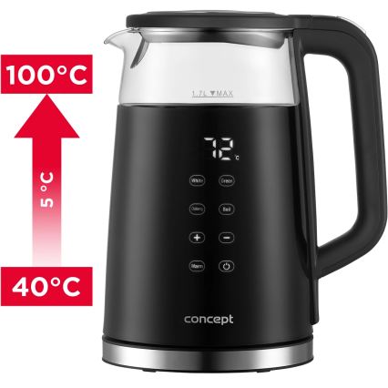 Concept RK4100 - Elektriskā tējkanna ar termostata regulēšanu 1,7 l 2200W/230V melna