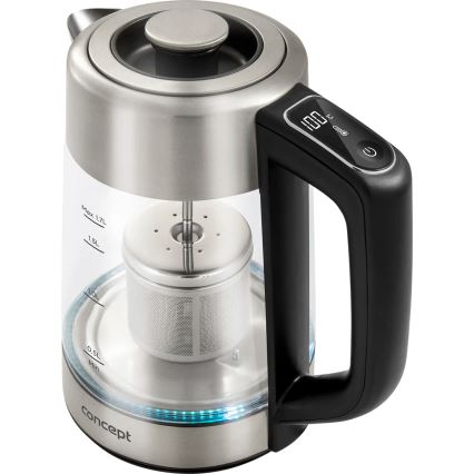 Concept RK4190 - Elektriskā tējkanna ar temperatūras regulāciju un sietiņu, 1,7 l, 2200 W/230 V, nerūsējošā tērauda