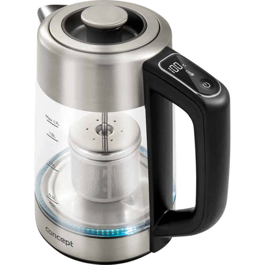 Concept RK4190 - Elektriskā tējkanna ar temperatūras regulāciju un sietiņu, 1,7 l, 2200 W/230 V, nerūsējošā tērauda
