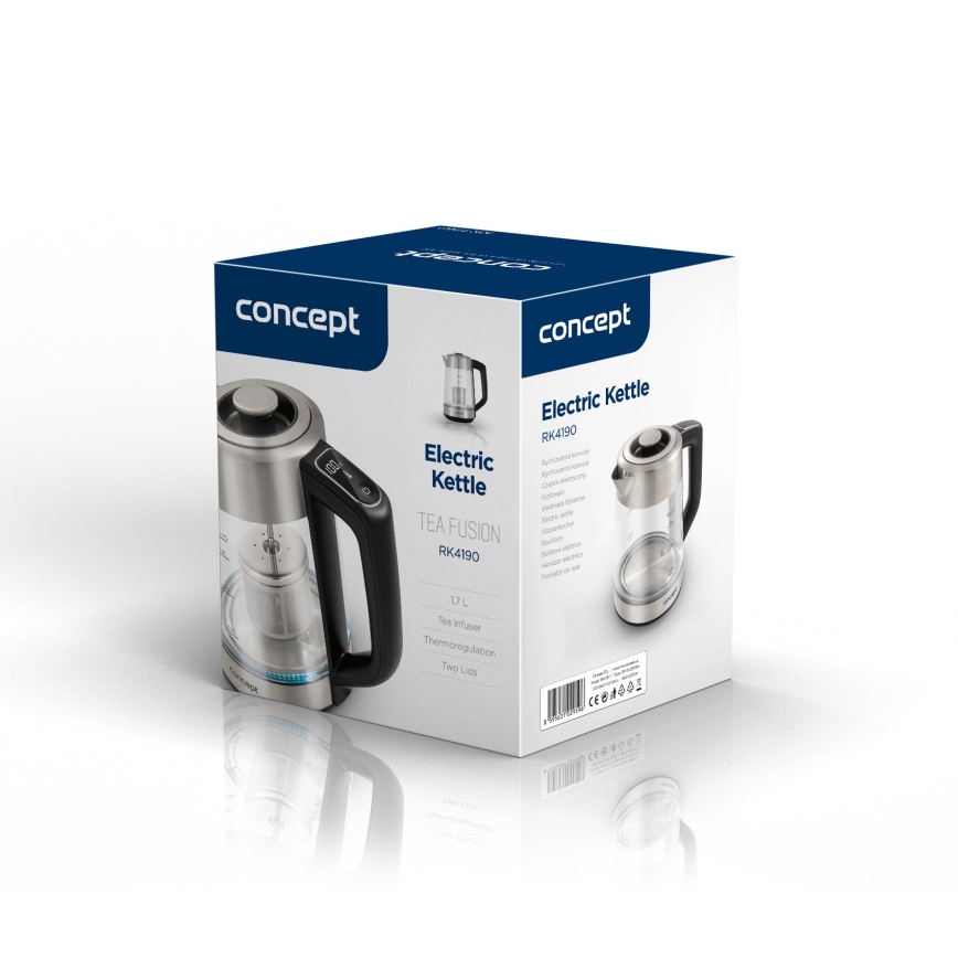 Concept RK4190 - Elektriskā tējkanna ar temperatūras regulāciju un sietiņu, 1,7 l, 2200 W/230 V, nerūsējošā tērauda