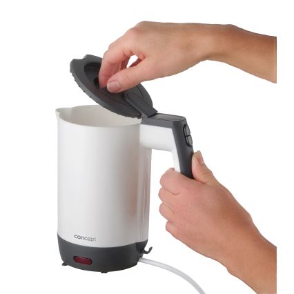 Concept RK7030 - ceļojuma ātrā tējkanna 0,5 l 1080W/230V pelēka/balta + 2 tasītes
