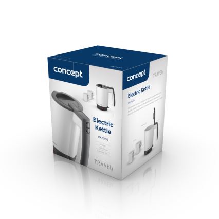 Concept RK7030 - ceļojuma ātrā tējkanna 0,5 l 1080W/230V pelēka/balta + 2 tasītes