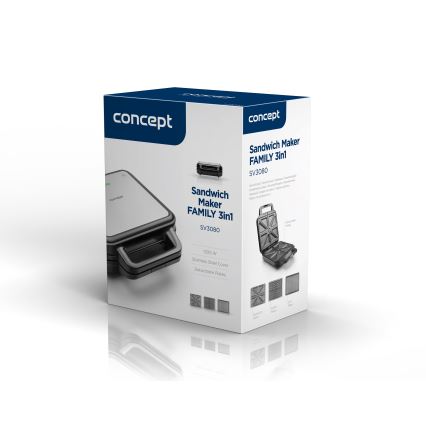 Concept SV3080 - Toaster FAMILY 3in1 1200W/230V melns/nerūsējošais tērauds