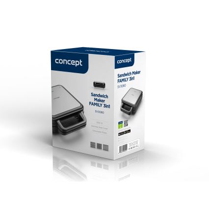 Concept SV3080 - Toaster FAMILY 3in1 1200W/230V melns/nerūsējošais tērauds